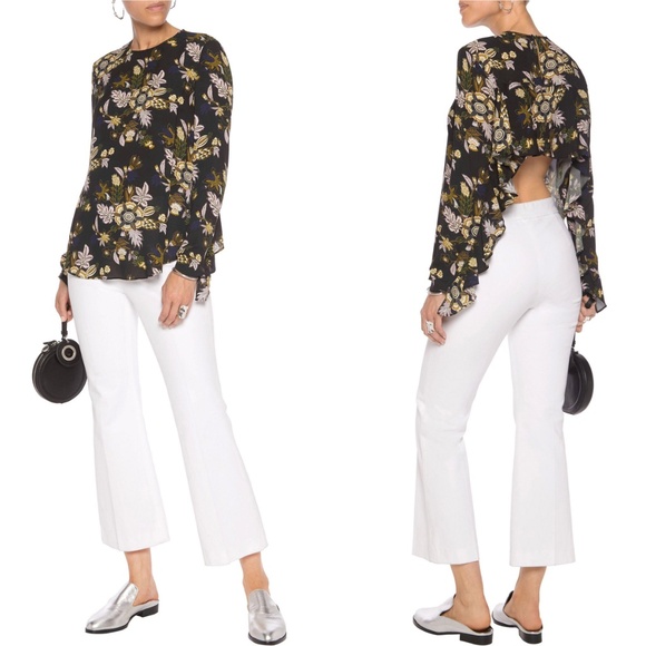 A.L.C. WOMEN NWT COOPER 100% SILK L/S OPEN BACK BLACK MULTI BLOUSE. SIZE 4 - Picture 5 of 12